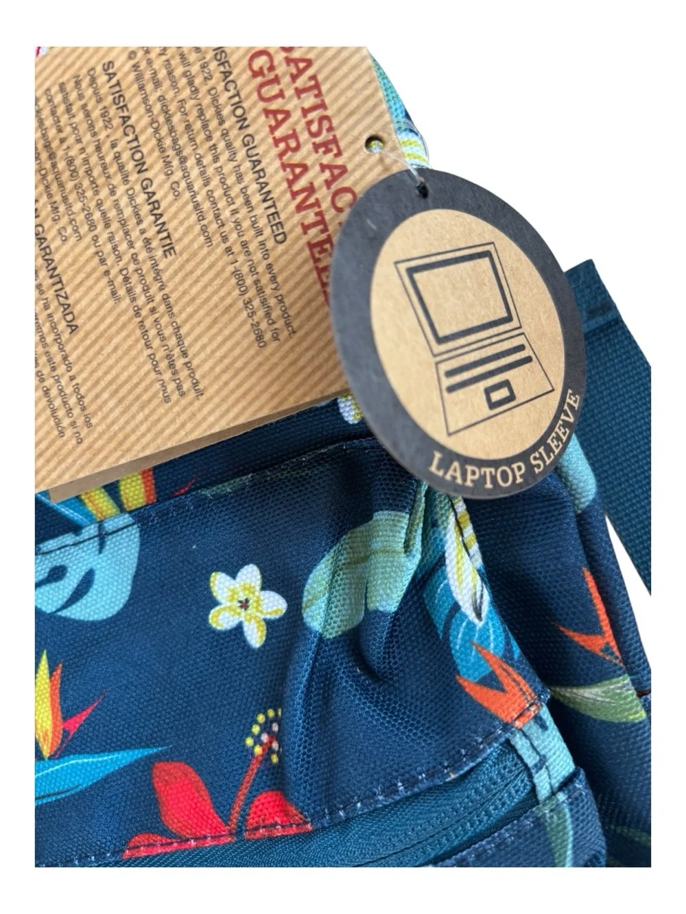 Dickies Blue Floral Backpack with Brown Trim